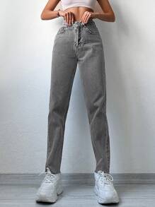 RueChic High Waist Mom Fit Jeans - Grey - View 4