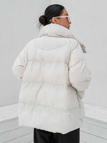 DAZY Letter Graphic Slant Pocket Puffer Thick Pockets Coat ,Winter Women Clothes,Winter Coat Women