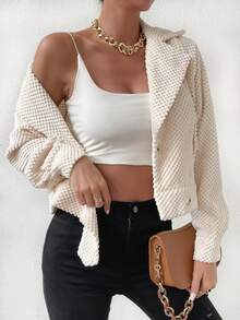 SHEIN Essnce Lapel Neck Raglan Sleeve Slant Pockets Jacket - Beige - View 4