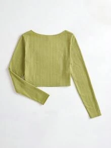 Soleia 素色雞心領口短款T恤 - 綠色 - 查看 5