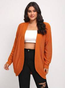 Mindsi Plus Size Solid Casual Design Cardigan - Orange - View 1