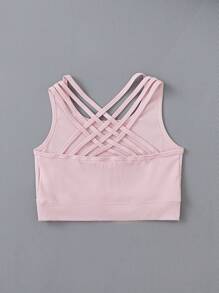 SHEIN Áo ngực thể thao Tween Girl Criss Cross Back - Hồng - Xem 2