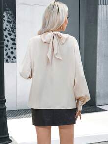 SHEIN Privé Solid Mock Neck Satin Blouse - Apricot - View 2