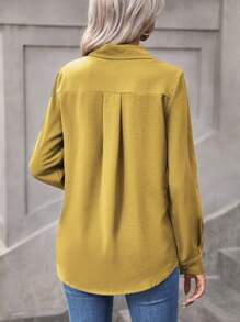 SHEIN LUNE Camisa unicolor con botón delantero - Amarillo - Ver 2