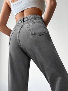 RueChic High Waist Mom Fit Jeans - Grey - View 5