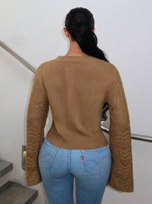 SHEIN SXY Cárdigan unicolor con botón delantero - Caqui - Ver 2