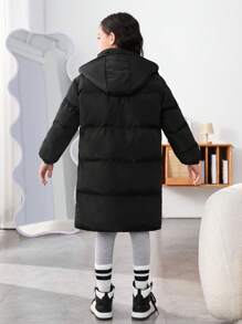 SHEIN Áo khoác đệm có túi vá chữ Tween Girl 1 mảnh - màu đen - Xem 2