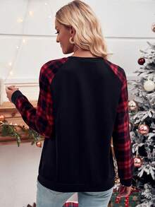 EMERY ROSE 聖誕麋鹿&格紋印花插肩袖運動衫