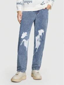 ROMWE MEN Street Life Các bạn In Bàn chải Quần legging thẳng - Màu xanh lam - Xem 3