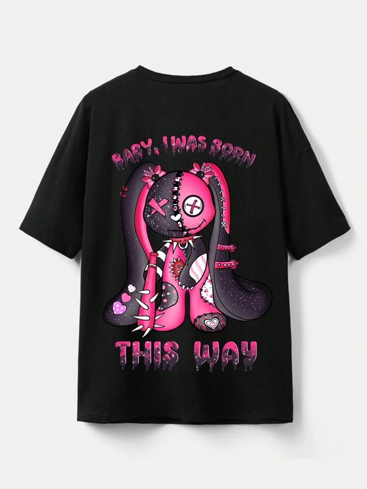 Our Rosie Slogan Cartoon Graphic Tee, School is such a vibe - ROMWE