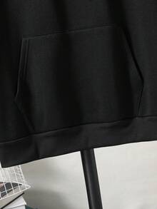 Men Plus Expression Print Kangaroo Pocket Drawstring Thermal Lined Hoodie - Black - View 3