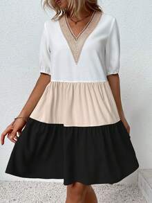 Breezaya Colorblock Contrast Lace Smock Dress - Multicolor - View 6