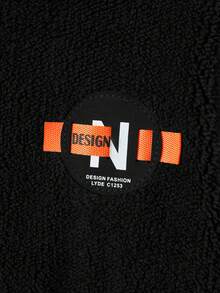 RueChic Tween Boy Letter Embroidery Contrast Hooded Jacket Without Tee - Black - View 6