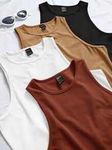 Chiquease 4入組螺紋針織素色背心上衣 - 彩色 - 查看 5