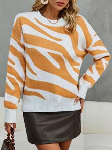 SHEIN LUNE Áo len chui đầu dáng rộng vai rớt họa tiết đồ họa, thích hợp cho mùa thu đông. - Màu vàng - Xem 4