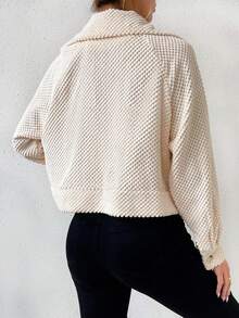 SHEIN Essnce Lapel Neck Raglan Sleeve Slant Pockets Jacket - Beige - View 3
