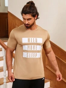 Men Letter Graphic Sleep Top - Camel - View 1