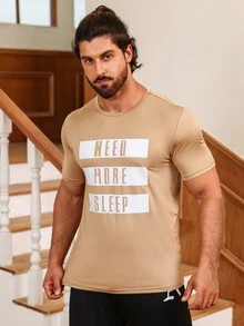 Men Letter Graphic Sleep Top - Camel - View 6