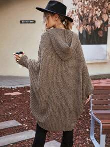 SHEIN Clasi Batwing Sleeve Hooded Duster Cardigan - Brown - View 2