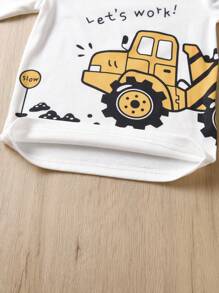 Young Boy Slogan & Excavator Print Contrast Binding Snug Fit PJ Set
