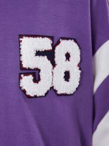 Tween Girl Letter Patched Striped Trim Drop Shoulder Varsity Jacket - Multicolor - View 4