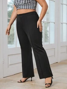 SHEIN Privé 大碼高腰喇叭褲 - 黑色 - 查看 4