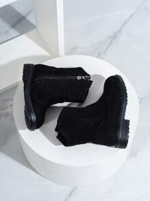 秋冬新款耐磨保暖舒適平底西部牛仔風百搭嬰兒靴 - 黑色 - 查看 4