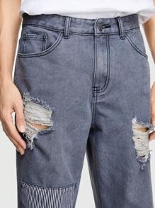 Prep 男士破爛直筒牛仔褲,不附帶腰帶 - 灰色 - 查看 6