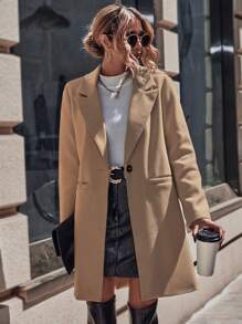 SHEIN LUNE 西裝領單釦花呢外套 - 卡其色 - 查看 1