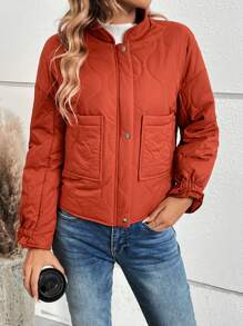 Chiquease 纯色弹性腰部加厚棉服外套冬季 - 棕色 - 查看 5