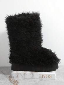 SHUZIA Fuzzy Cuff Slip On Boots - Black - View 2