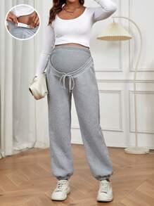 SHEIN Maternity Adjustable Waist Knot Front Pants - Light Grey - View 2