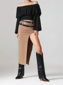 女性西部牛仔靴子復古尖頭及膝美式短靴帶高跟鞋 - 黑色 - 查看 3