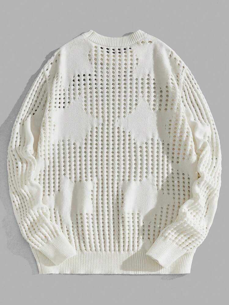ROMWE MEN Street Life Rapazes Sólido Padrão De Estrela Malha Aberta Suéter - Branco - Ver 2