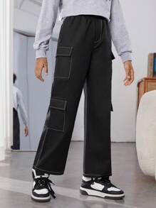 Tween Tween Girl Flap Pocket Side Cargo Pants - Black and White - View 4