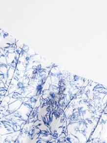 Soleia Ditsy Floral Print Tube Top - Blue and White - View 5