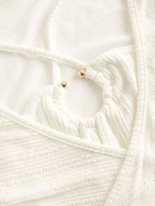 SHEIN MOD Solid Criss Cross Ribbed Knit Dress - Apricot - View 3