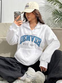 SHEIN Unity Letter Graphic Kangaroo Pocket Drop Shoulder Sweatshirt - White - View 1