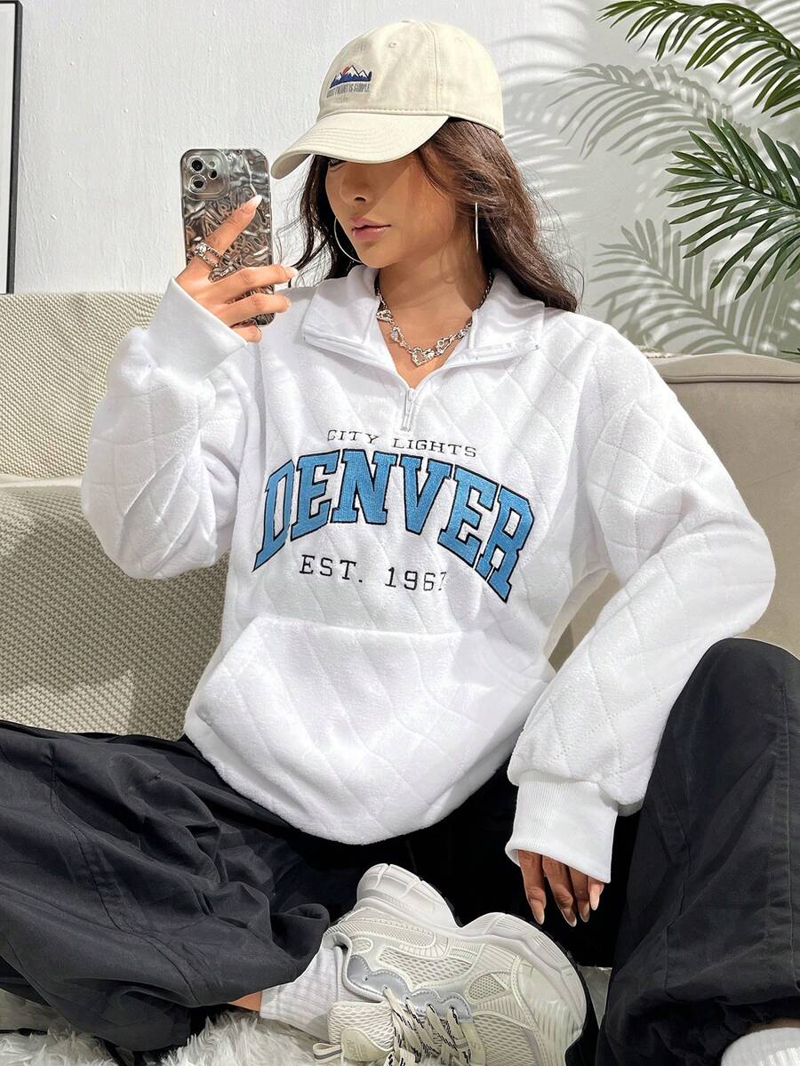 SHEIN Unity Letter Graphic Kangaroo Pocket Drop Shoulder Sweatshirt - White - View 1