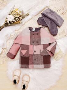 Baby Girl Plaid Double Breasted Coat - Multicolor - View 1