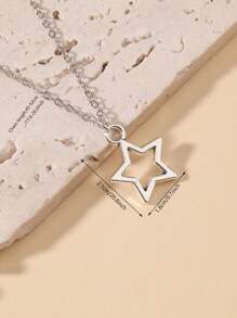 ROMWE Grunge Punk 1pc Fashion Iron Alloy Star Pendant Necklace For Women For Dating Gift - Silver - View 2