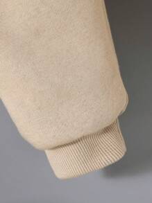 SHEIN 男嬰字母貼布加絨內裏拉鏈開襟連帽保暖夾克和運動褲 - 米色 - 查看 8