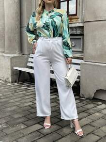 Flirla Talla grande Blusa con estampado de manga farol