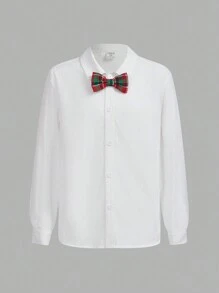 SHEIN 聖誕節補間男孩翻領西裝外套、褲子和蝴蝶結襯衫 - 綠色 - 查看 6