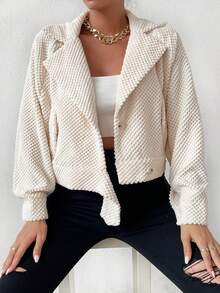SHEIN Essnce Lapel Neck Raglan Sleeve Slant Pockets Jacket - Beige - View 5