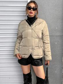 SHEIN Essnce Solid Asymmetrical Hem Padded Coat - Green - View 5