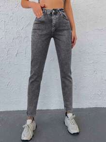 Cloudara Solid Slant Pocket Tapered Jeans - Grey - View 5