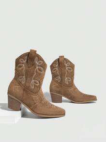 Của phụ nữ Gót chân Pointed Toe Phong cách phương Tây Thêu Da lộn Mắt cá chân Khởi động Đối với Mùa Thu /đông - màu nâu - Xem 5