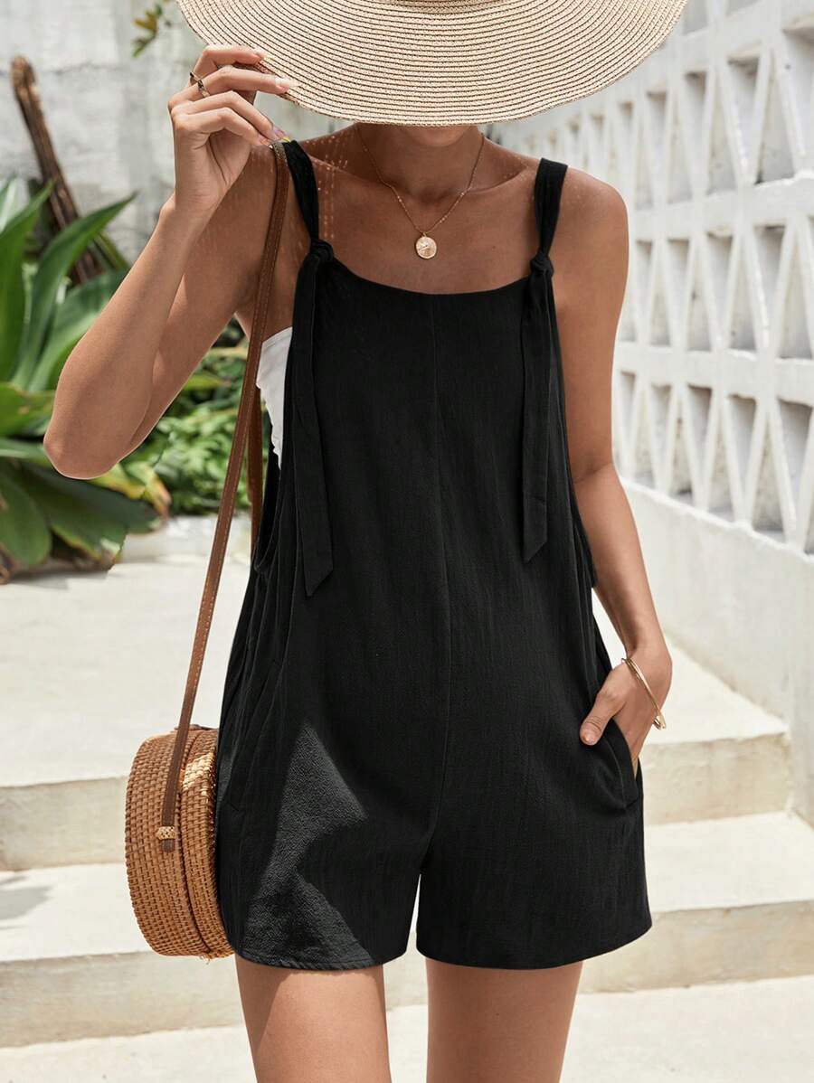 SHEIN رومبير كامي موحدة اللون جيب مائل للأمومة - الأسود - مشاهدة 1
