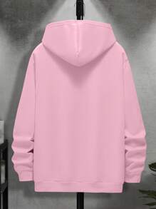 Manfinity Dauomo Men Kangaroo Pocket Drawstring Thermal Lined Hoodie - Pink - View 2